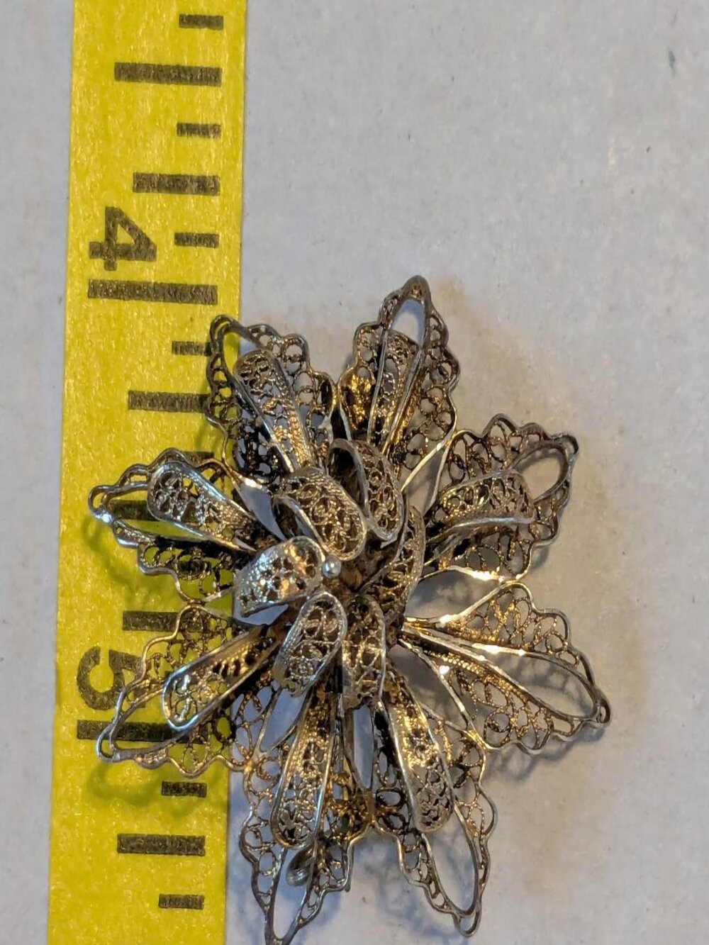 Vintage Antique Silver Gold Wash Filigree Openwork Floral Flower Brooch C Clasp